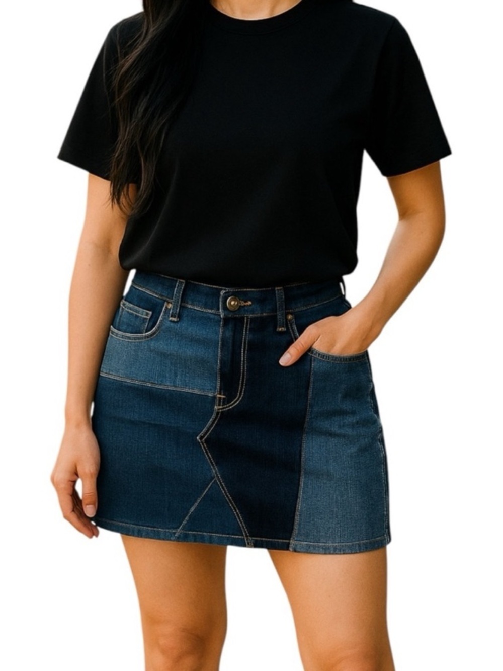 Arizona Mixed Panel Blue Denim Jeans Skirt Jrs Size 3